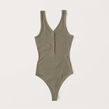 Ribbed Henley Tank Bodysuit | Abercrombie & Fitch (US)