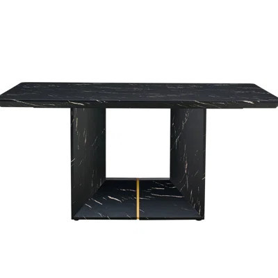 Black Marbled Dining Table, 63in. X 35.4in. 30in., 125.38lb, Modern Luxury Style, Presentation Table Option, Easy Install Elegant - 62.25in 34.54in 29 | Wayfair North America