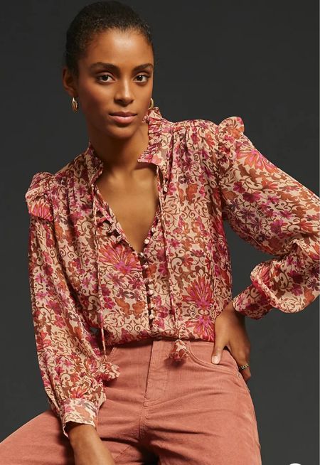 This blouse is everything! The sunset hues and silhouette are irresistible. #falloutfit #LTKFall #blouse