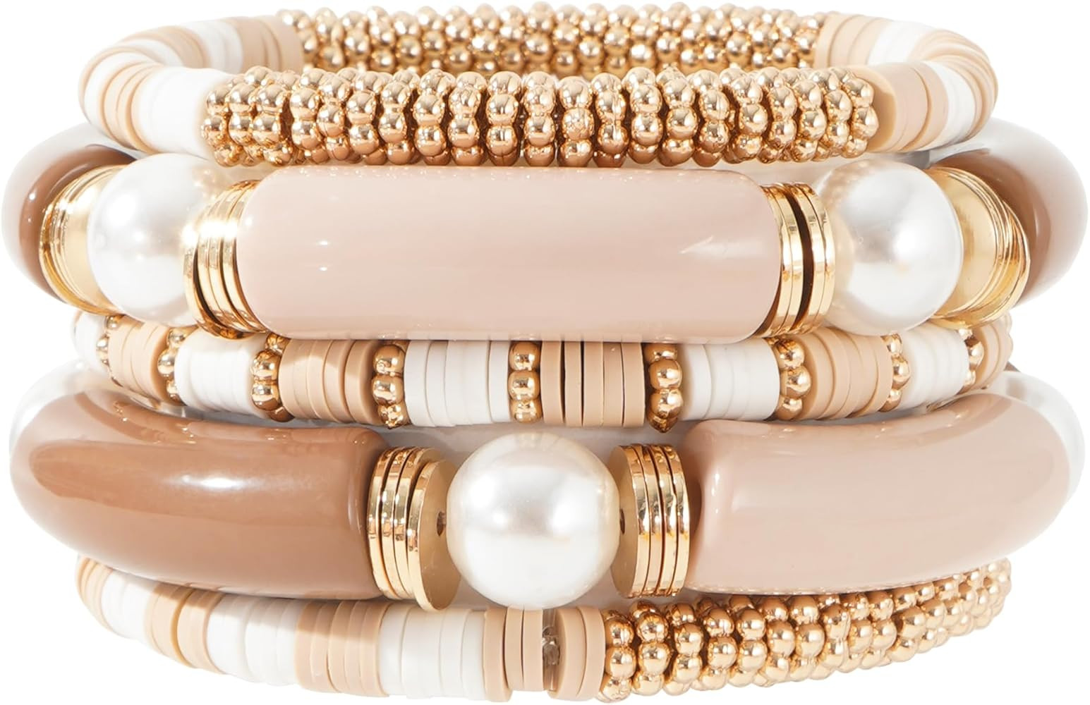 GOOJIDS Simple Beaded Gold Bangles Bracelet Chunky Bamboo Tube Curved Stacking Clear Acrylic Colo... | Amazon (US)