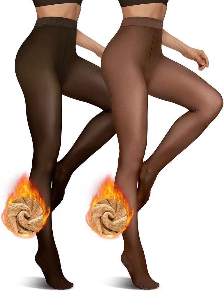 Vertvie 2 Pairs Fleece Lined Tights for Women Thermal Pantyhose Fake Translucent Winter Warm Tigh... | Amazon (US)