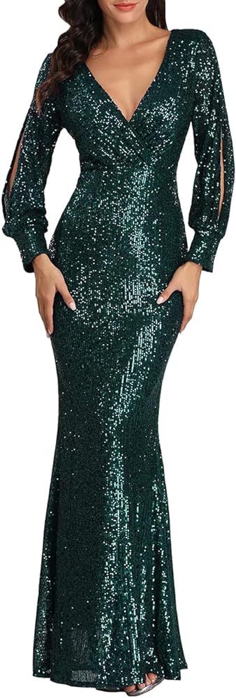 A ARFAR Women Long Sleeve Sequin Evening Dress       
Material: Sequined 

Occasion: Daily, New Y... | Amazon (US)