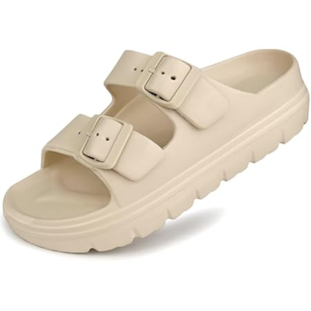 FUNKYMONKEY Women's Comfort Slides Double Buckle Adjustable EVA Flat Sandals | Amazon (US)