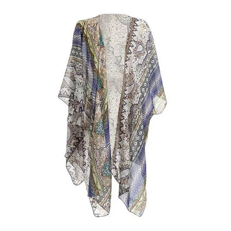 Summer Fashion Boho Print Blouse Casual Loose Chiffon Cardigan Kimono Tops Blue | Walmart (US)