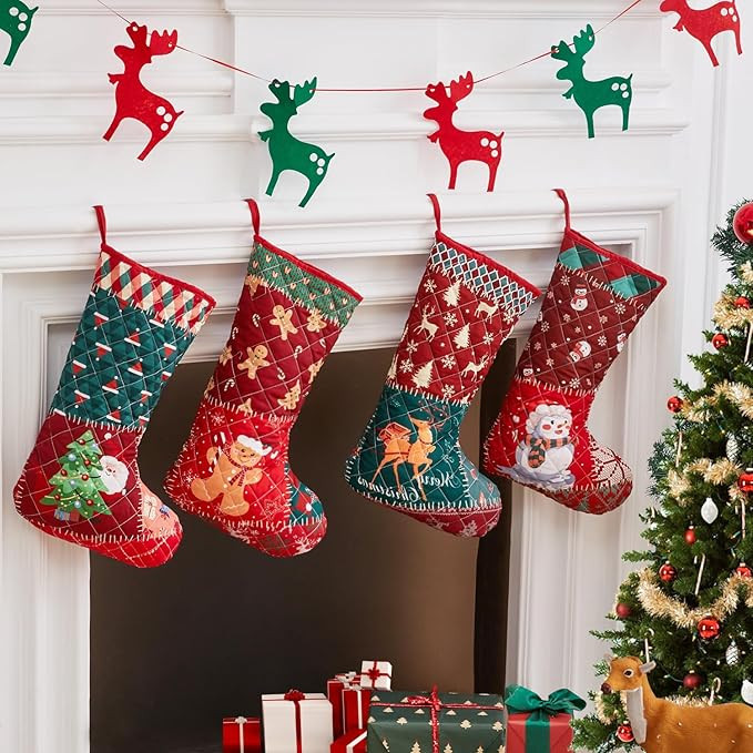 EVENHUG 4 Pack Christmas Stocking 18 Inch Large Size Santa Snowman Deer Patchwork Christmas Stock... | Amazon (US)