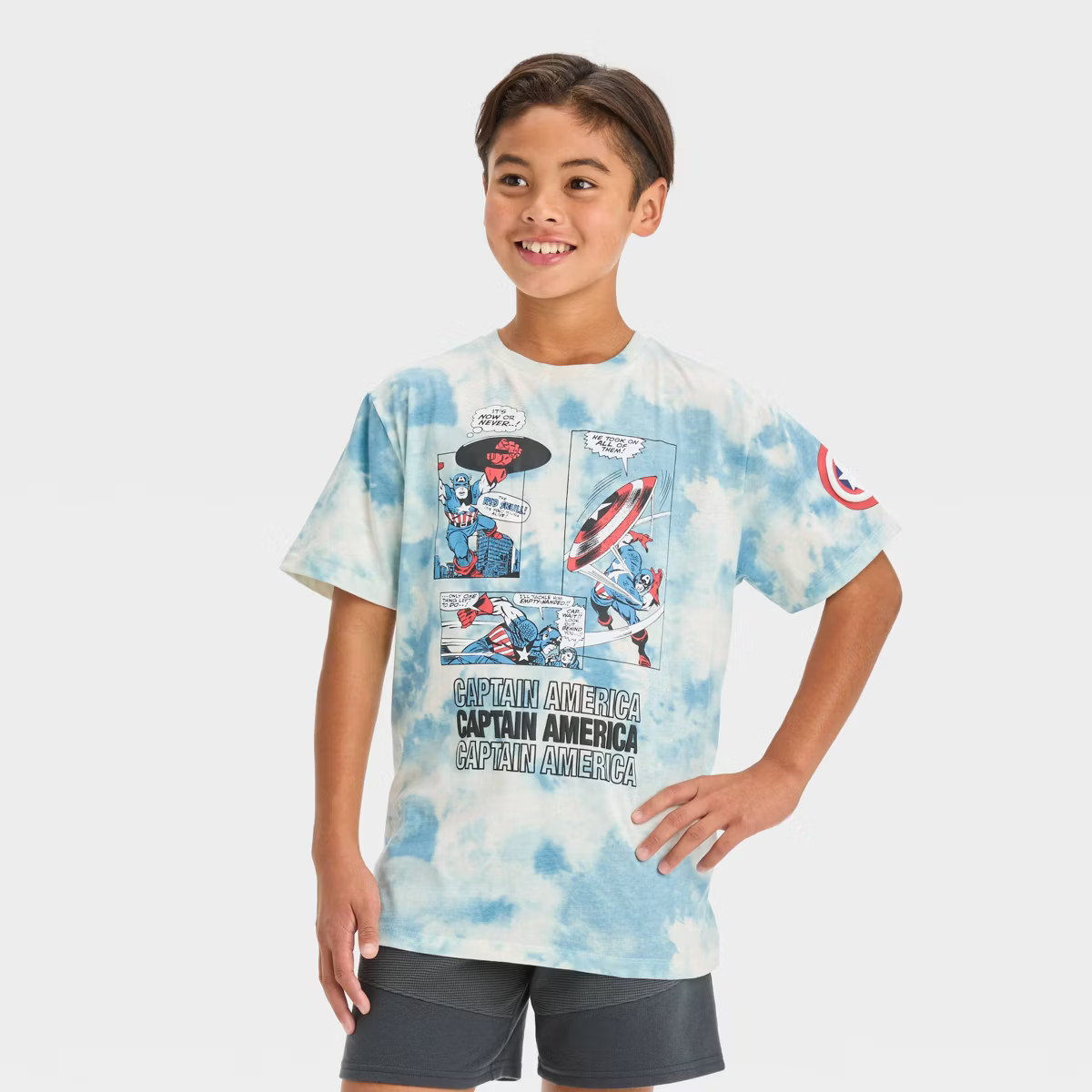 Boys' Disney Captain America Short Sleeve Graphic T-Shirt - Beige/Blue | Target