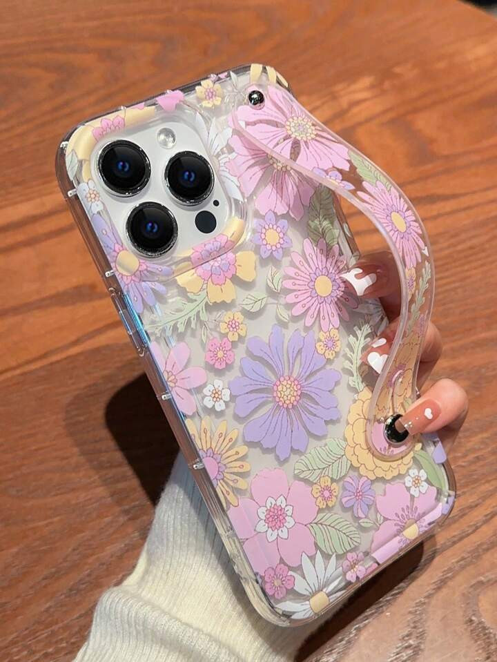 Highly Transparent And Anti-Fall Hand-Painted Wristband Apple Phone Case | SHEIN