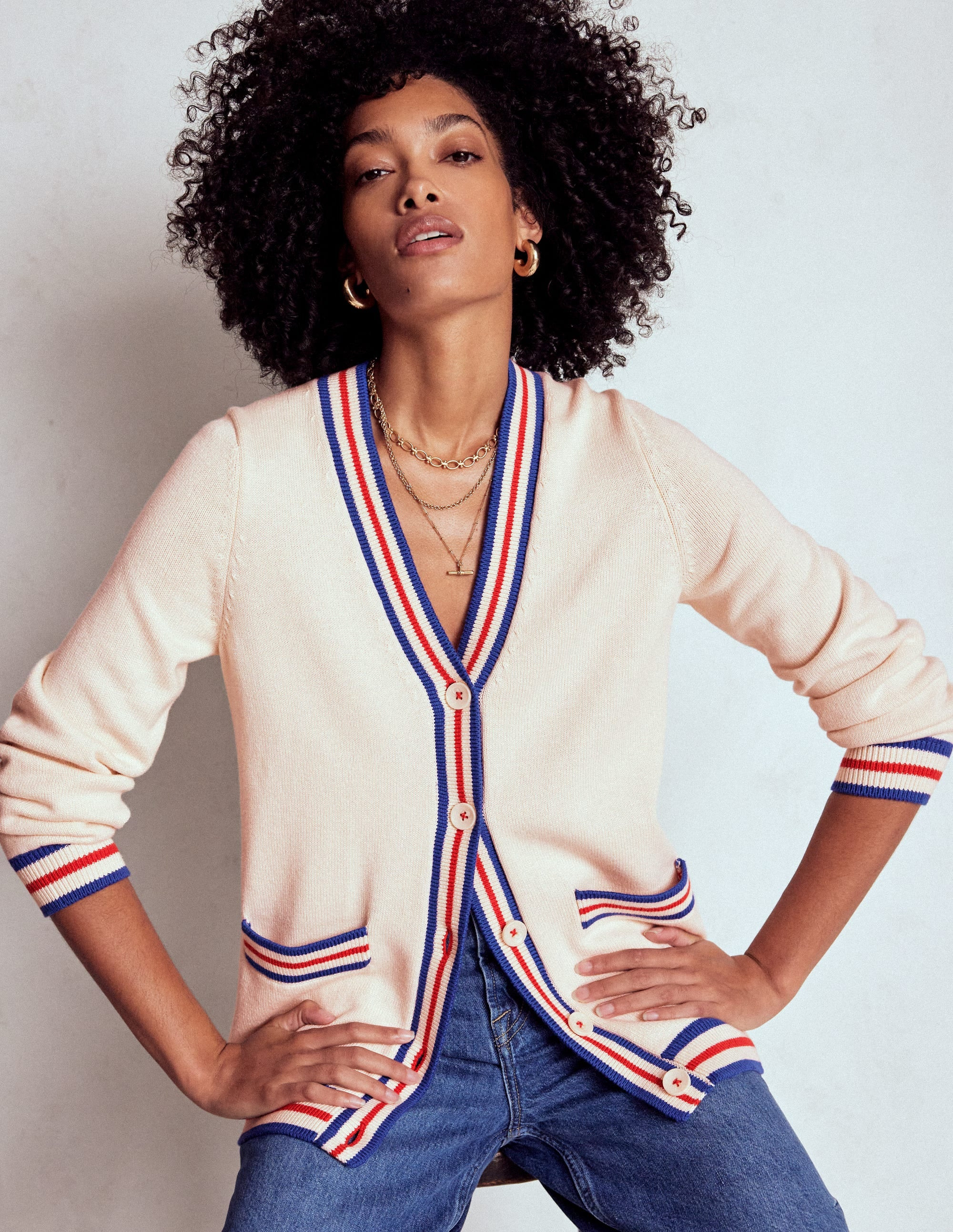 Long Cotton V-neck Cardigan-Warm Ivory | Boden (US)