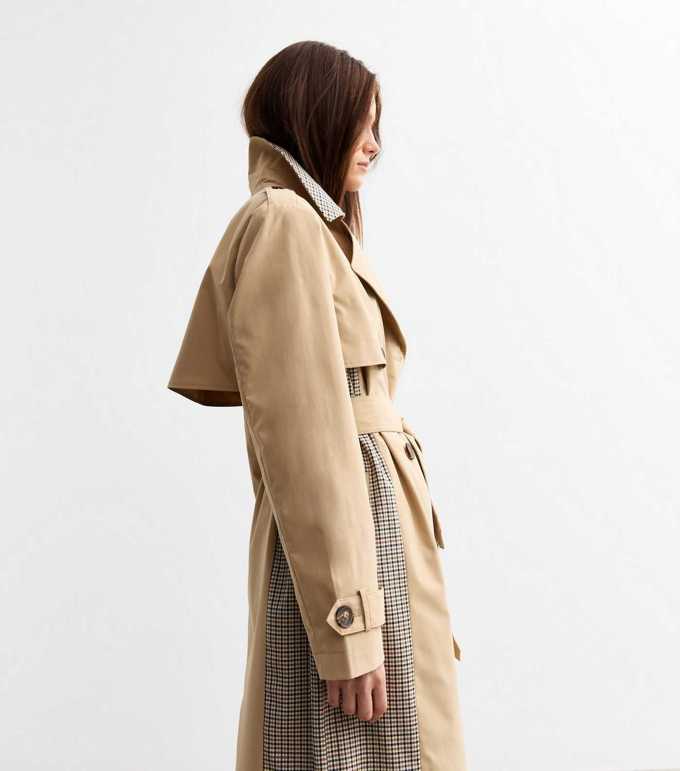 Beige Check Trimmed Trench Coat
						
						Add to Saved Items
						Remove from Saved Items | New Look (UK)