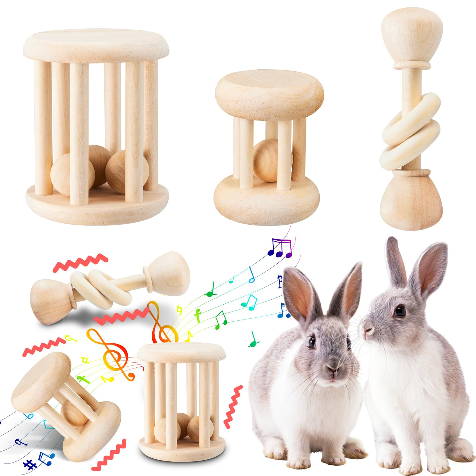 3 Pcs Natural Wooden Bunny Toys, Safe Rabbit Toys for Guinea Pig Chinchillas Hamsters Small Anima... | Amazon (US)