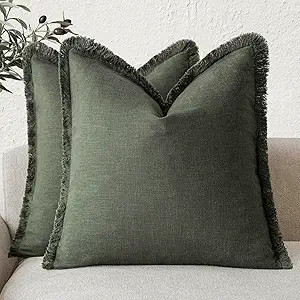Foindtower Set of 2 Decorative Linen Fringe Throw Pillow Covers Cozy Farmhouse Cushion Cover with... | Amazon (US)