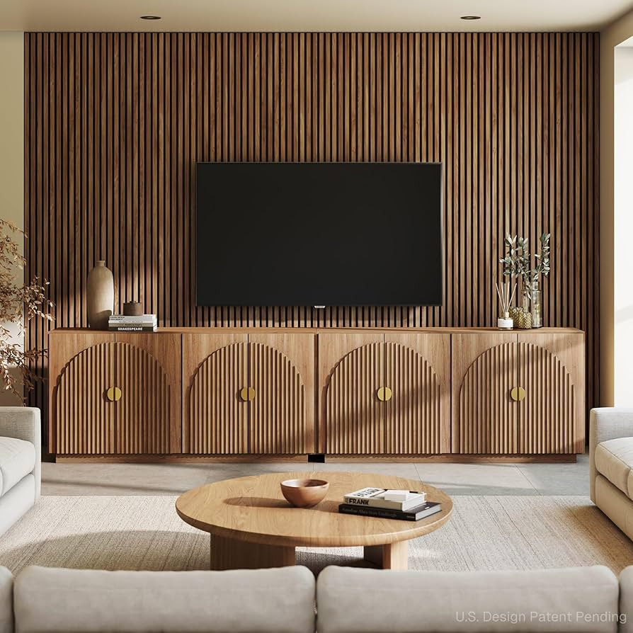 BELLEZE Set of 2 Fluted Buffet Cabinet with Storage, 65 Inch Symmetrical Arc Accent Sideboard Lar... | Amazon (US)