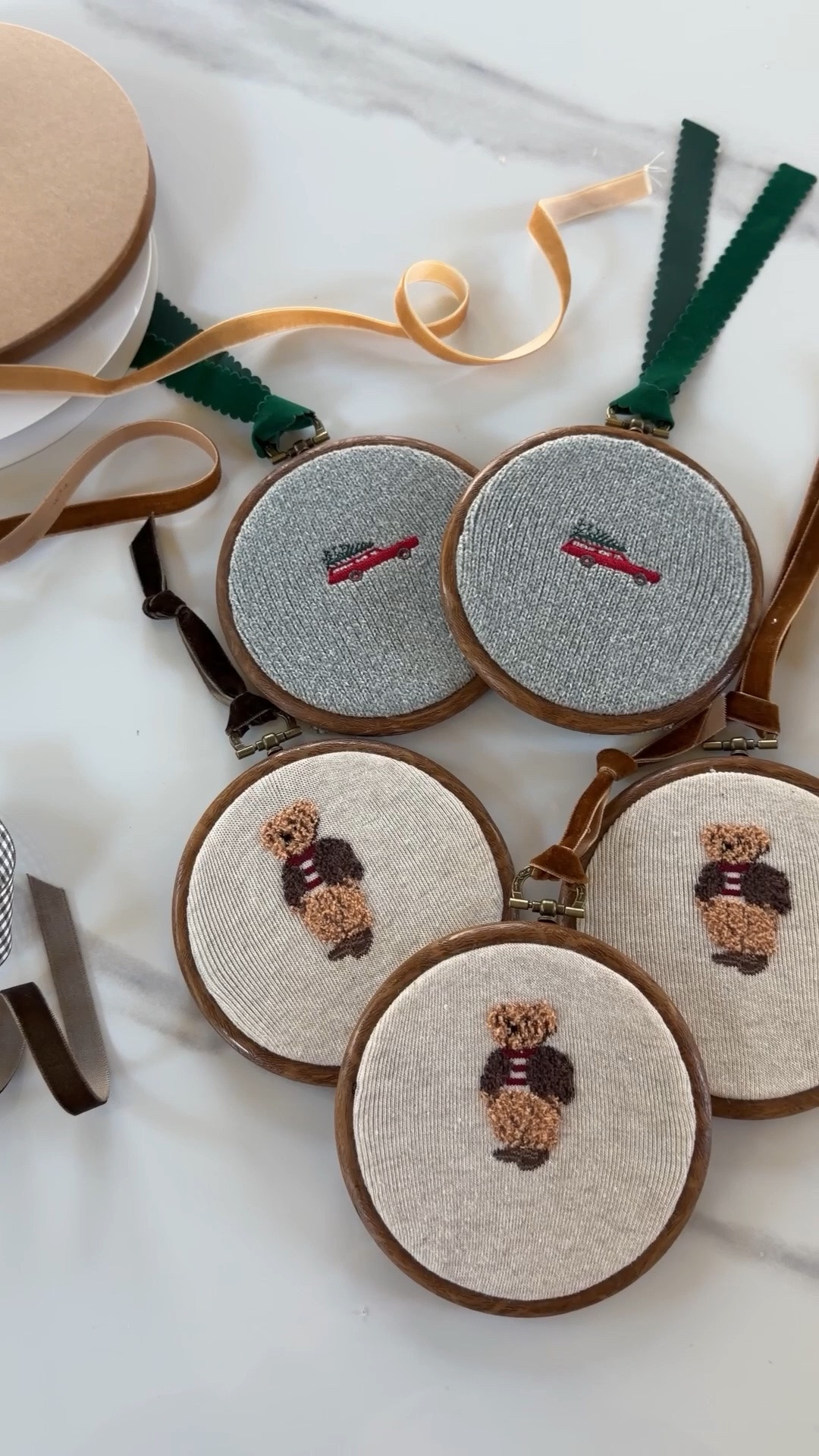 There's just something about that cozy, vintage Ralph Lauren 🧸 Christmas charm 🎄 that has my heart... and would you believe these ornaments are made from SOCKS?! A No glue, just embroidery hoops, velvet ribbon, and the prettiest embroidered socks you can find. Consider this your sign to add these to your Christmas DIY list or your next girls' craft night! 🧸