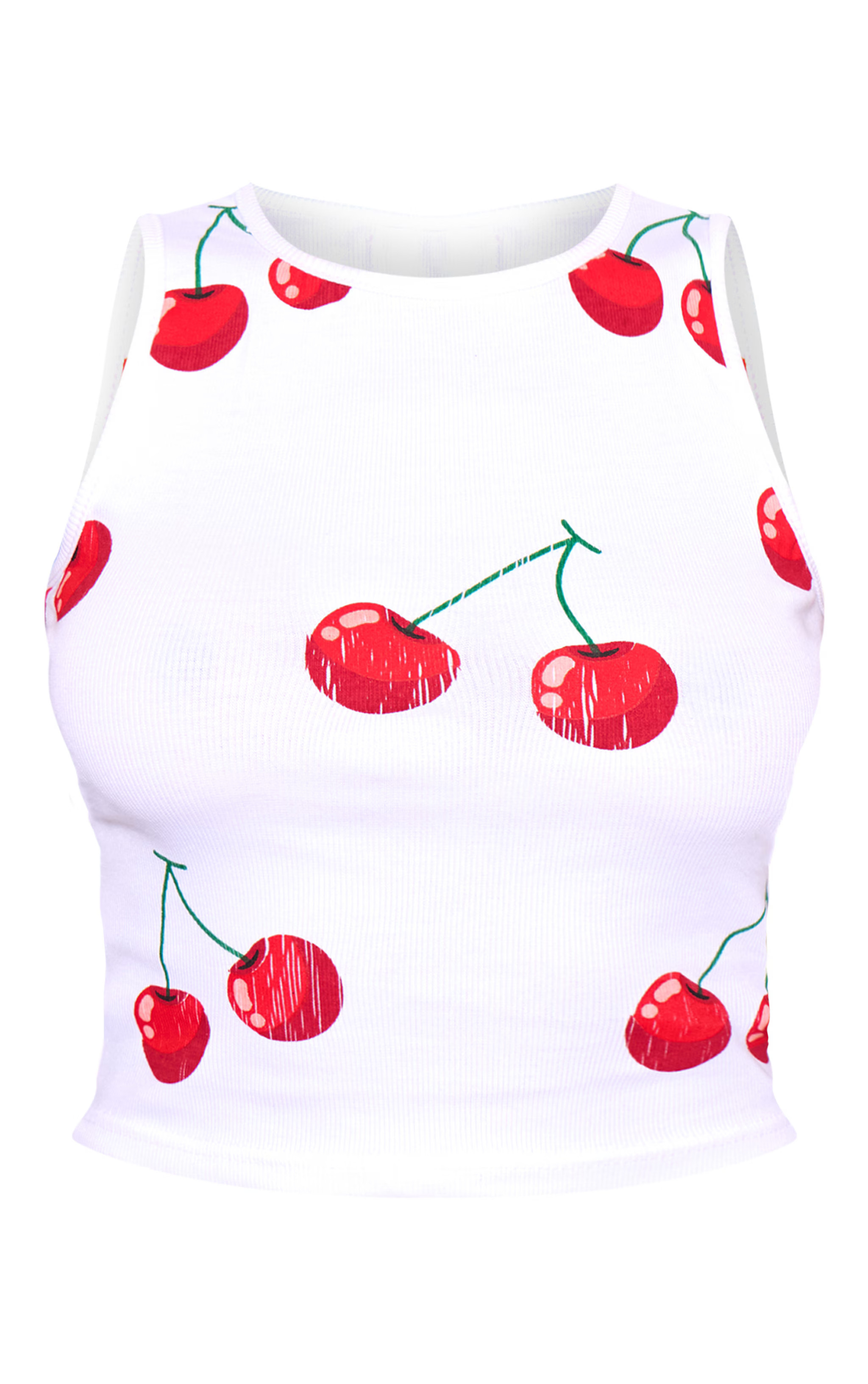 White Rib Cherry Printed Longline Racer | Tops | Pretty Little Thing (Australia & New Zealand)
