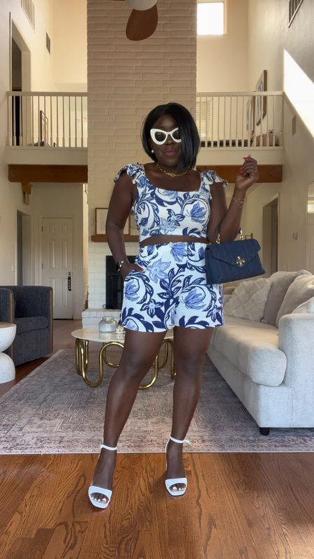 Living for the print on this two piece set from H&M! Styled it with my Aldo sandal heels, Sequin necklace, Free People sunglasses and Tory Burch denim purse!

#LTKstyletip #LTKVideo #LTKshoecrush