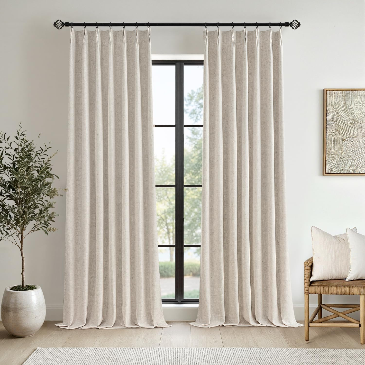 MIULEE Beige Pinch Pleated 100% Blackout Linen Curtains 108 Inch Long 2 Panels Set, Pleat Curtain... | Amazon (US)