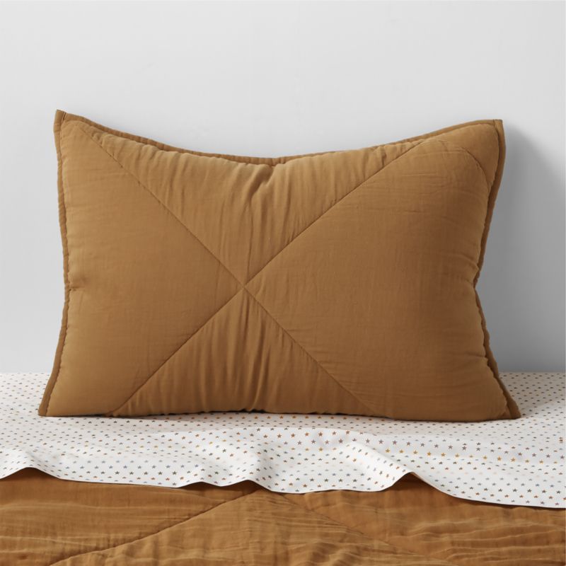 Supersoft Kids Brulee Brown Gauze Cotton Quilted Pillow Sham | Crate & Kids | Crate & Barrel