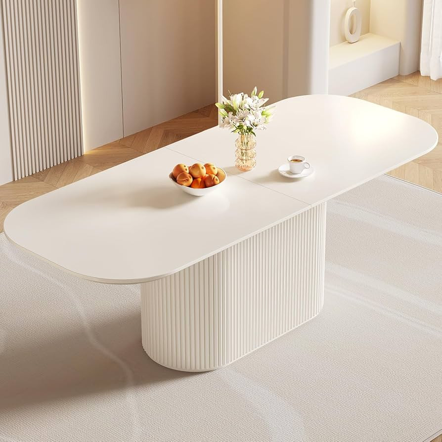 86.61" Cream White Oval Dining Table for 8 People 8 Seaters Kichen Table Modern Island Table for ... | Amazon (US)