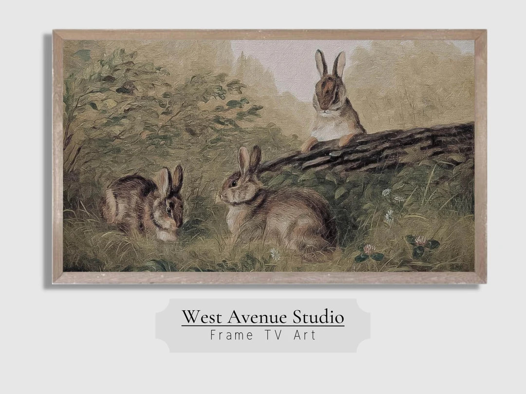 Samsung Frame TV Art, Vintage Rabbit Painting,antique Farmhouse Art, Rabbit on A Log, Spring Inst... | Etsy (US)