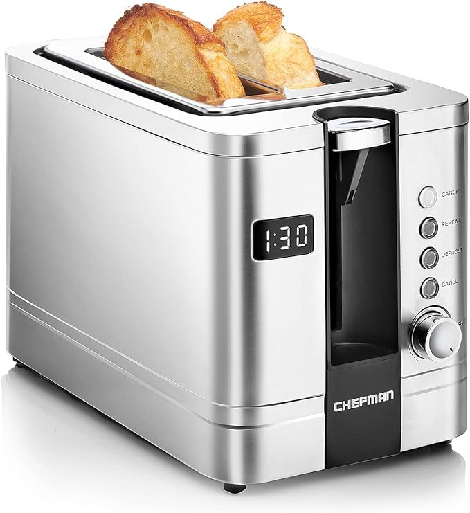 Chefman 2-Slice Digital Toaster, Pop-Up, Stainless Steel, Extra-Wide Slots For Bagels, Defrost, R... | Amazon (US)