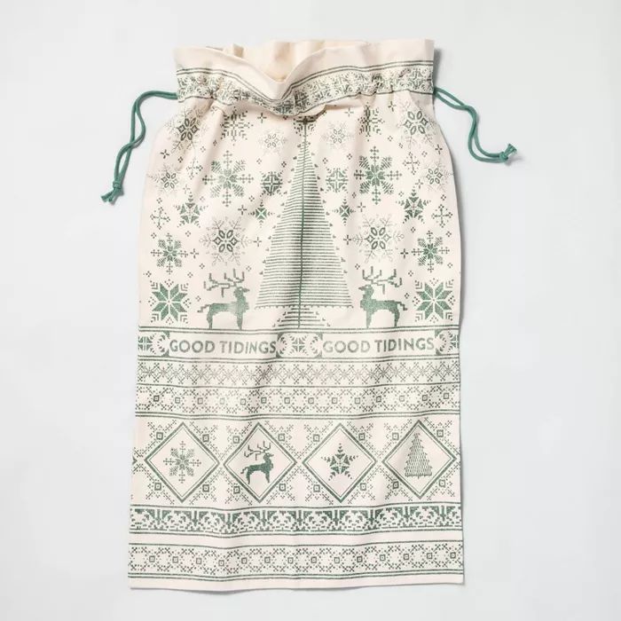 Fair Isle Pattern 'Good Tidings' Large Cotton Gift Sack Green - Hearth & Hand™ with Magnolia | Target