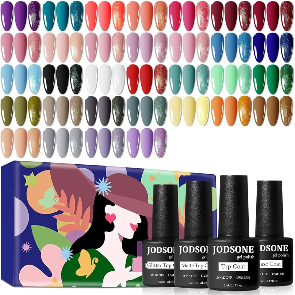 JODSONE 36 PCS Gel Nail Polish Set-32 Colors Gel Polish Kit Base Coat Glossy Matte and Glitter To... | Amazon (US)
