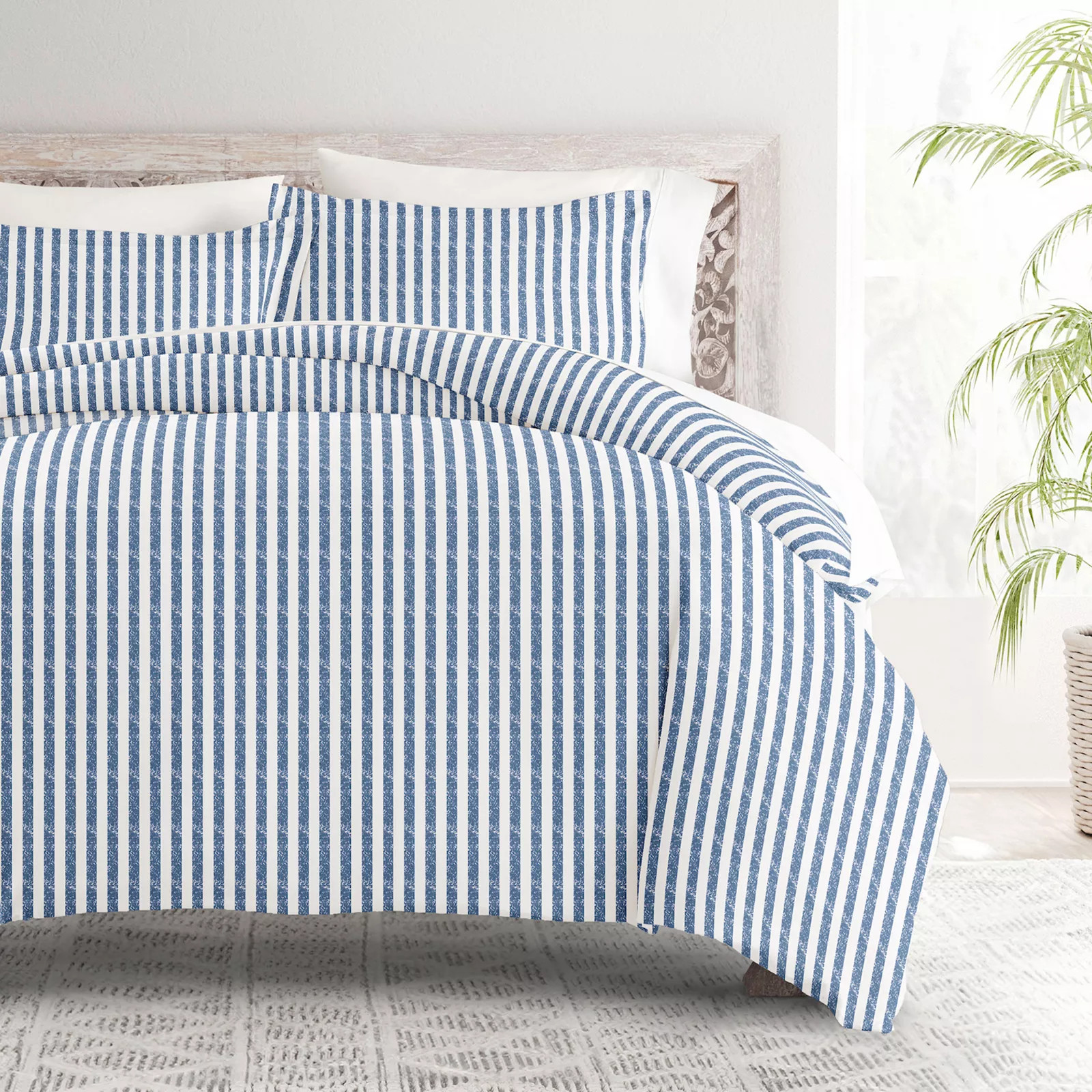 Home Collection Premium Ultra Soft Puffed Rugged Distressed Stripes Duvet Cover Set, Navy Blue | Kohl's