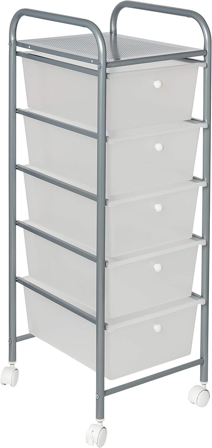 Honey-Can-Do Honey Can Do 5-Drawer Rolling Storage Cart with Plastic Drawers, Silver CRT-08923 Cl... | Amazon (US)