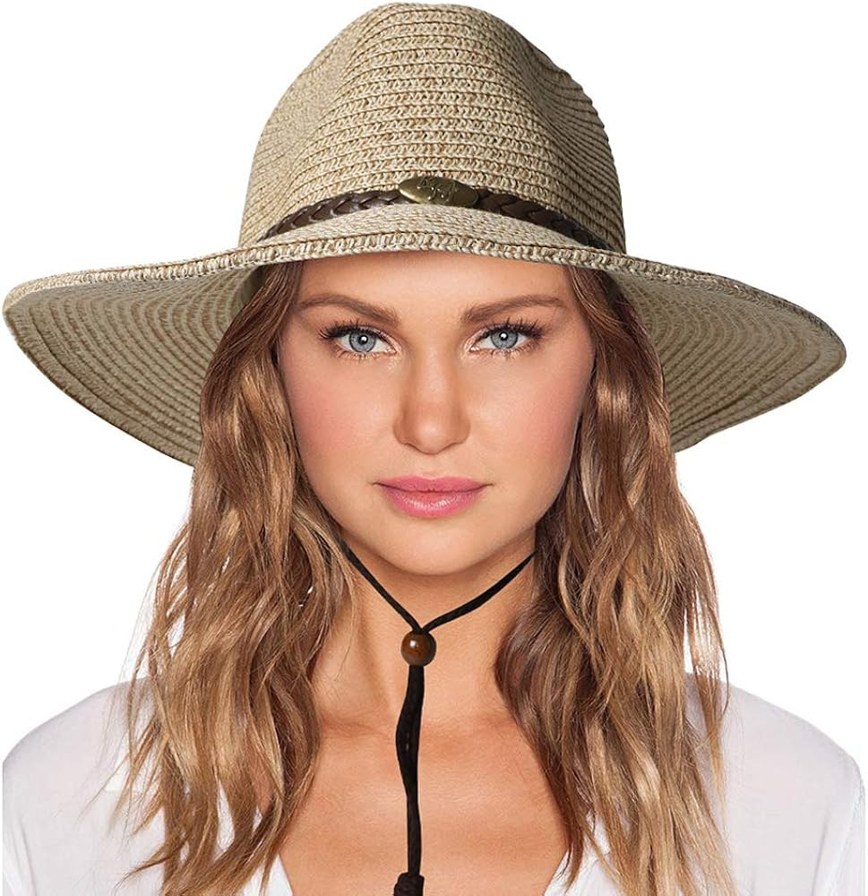 Womens Sun Straw Hat with Wind Lanyard UPF Beach Packable Summer Beach Cowboy Shapeable Gargen St... | Amazon (US)
