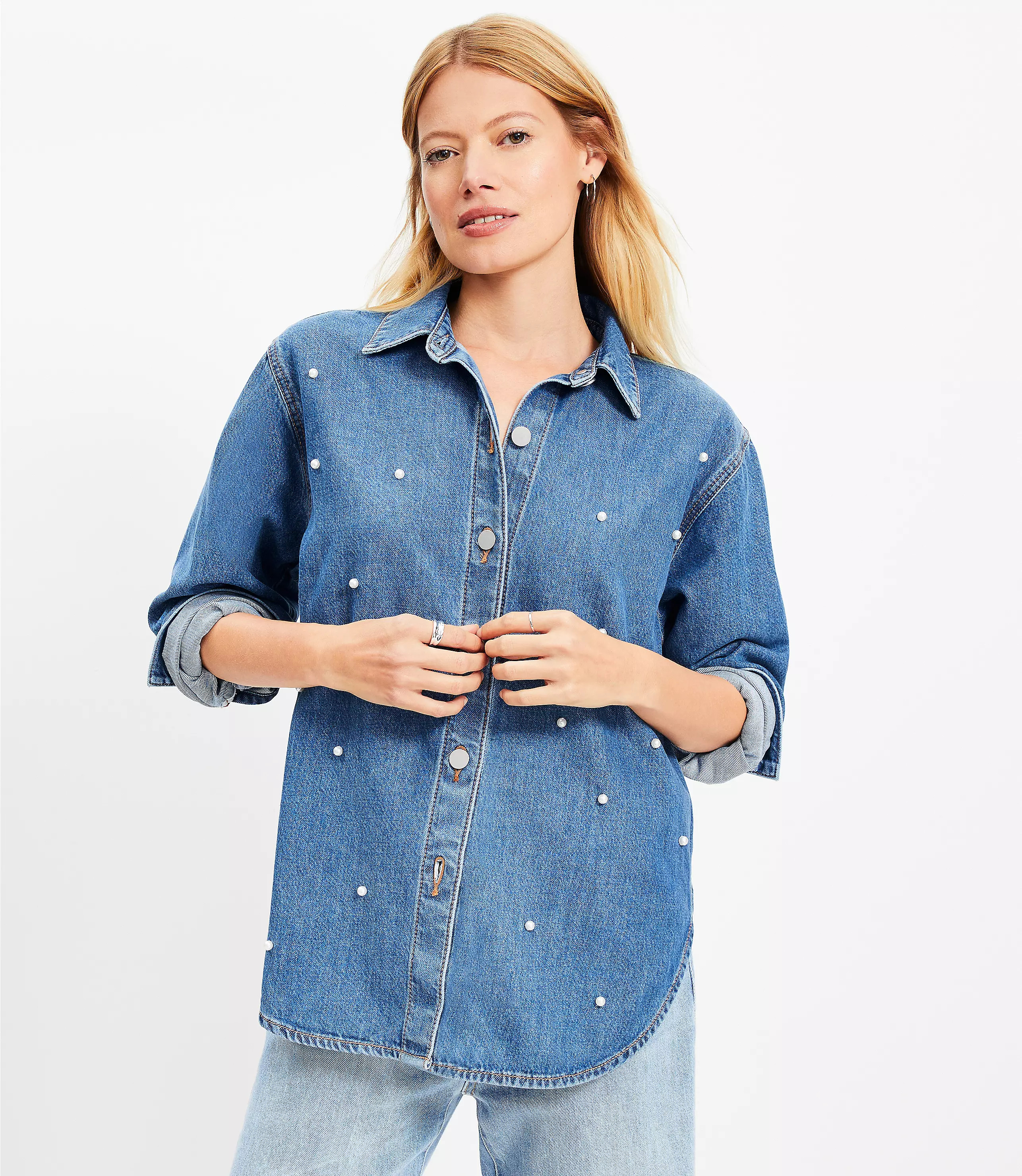 Pearlized Denim Everyday Shirt | LOFT