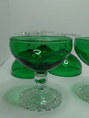 Vintage Anchor Hocking Forest Green 6oz. Sherbet/Clear Bubble Base/Set of 5 | eBay US