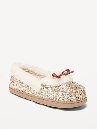 Cozy Faux-Fur Lined Glitter Moccasin Slippers for Women | Old Navy (US)