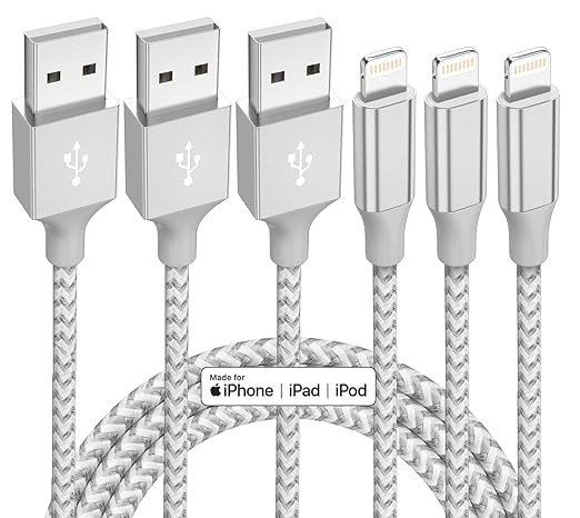 iPhone Charger 3 Pack 10 ft Apple MFi Certified Lightning Nylon Braided Cable Fast Charging Cord ... | Amazon (US)