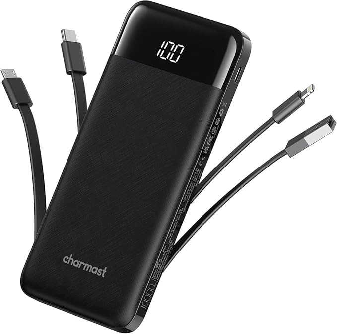 charmast Portable Charger with Built in Cables, Power Bank with Cords Wires, Slim 10000mAh Travel... | Amazon (US)