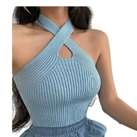 Shuttle tree Women s Irregular Vest DIY Knitted Sweater Vest Knitwear Crop Tank Top | Walmart (US)