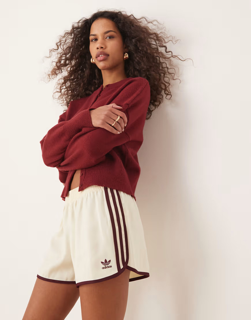 adidas Originals three stripe sprinter shorts in cream and burgundy-White | ASOS (Global)