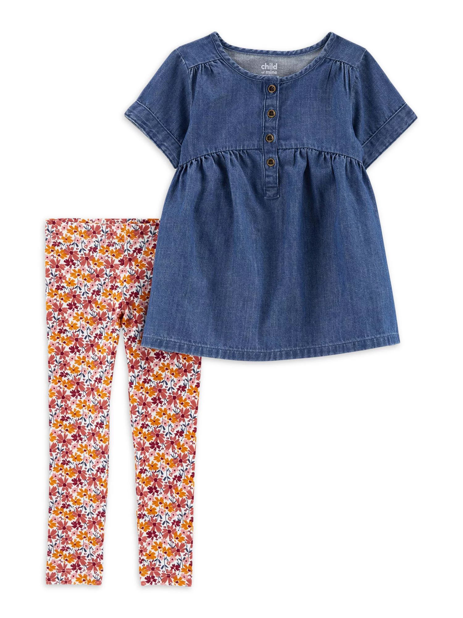 Carter's Child of Mine Baby and Toddler Girl Chambray Short Sleeve Top and Legging, 2 Piece Outfi... | Walmart (US)