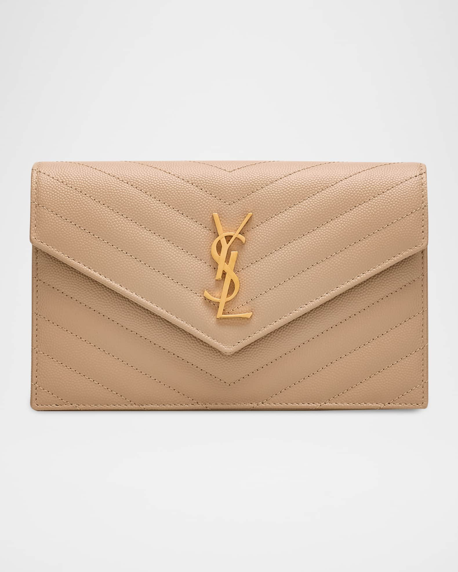 Saint Laurent Small YSL Wallet on Chain in Grain Leather | Neiman Marcus