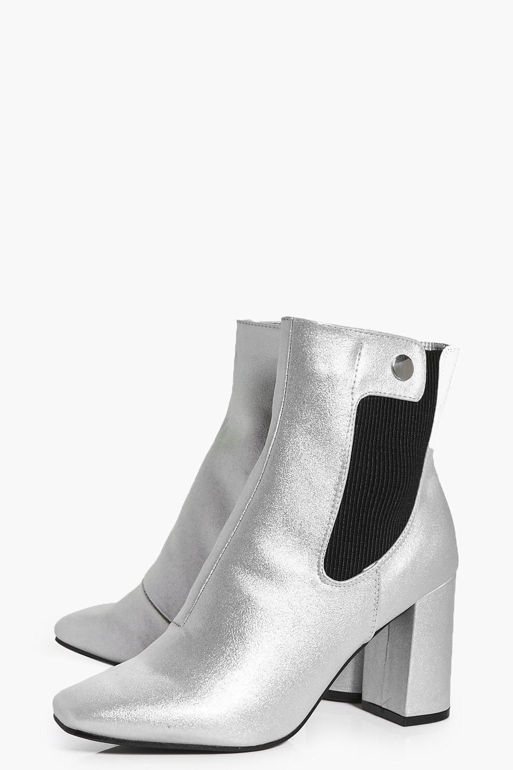 Julia Elastic Gusset Block Heel Sock Boot | Boohoo.com (US & CA)