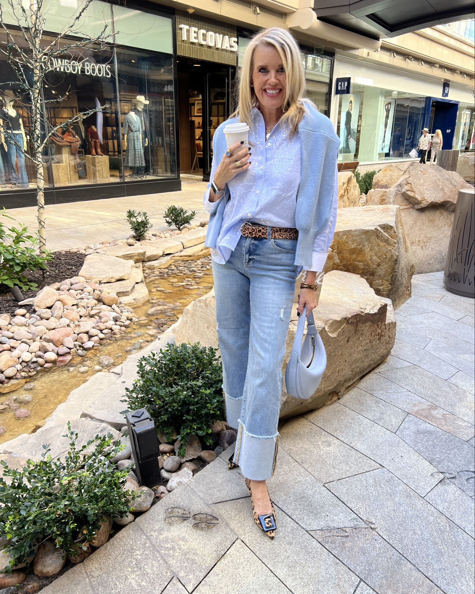 #ootf

🚨Promo code 
Save 10% with code thankyou10
Marci Moran 

NECKLACE stack

Marcia Moran 
16 inch Hania heart necklace 18karet gold plated link tbar with molded edge heart charm 

Julie voz blue stone circle necklace 
Julie Vos ring, & bracelet 

Tortoise chain link bracelet and  bangle Micheal Kors (old) linked similar 

14 inch paper clip 24 karat gold chain 
Local jewelry linked similar 

🚨Shirt is loft 50% off sequin button up
Fits tts I am in the small I wear a size 4

Risen denim jeans with wide cuff under $70 
My go to favorite jeans right now✔️

Amazon find Blue faux leather shoulder bag  under $40

Amazon sweater  over my shoulders 

Leopard belt from JCrew 

Leopard kitten heel sling back heel anthropologie tts 