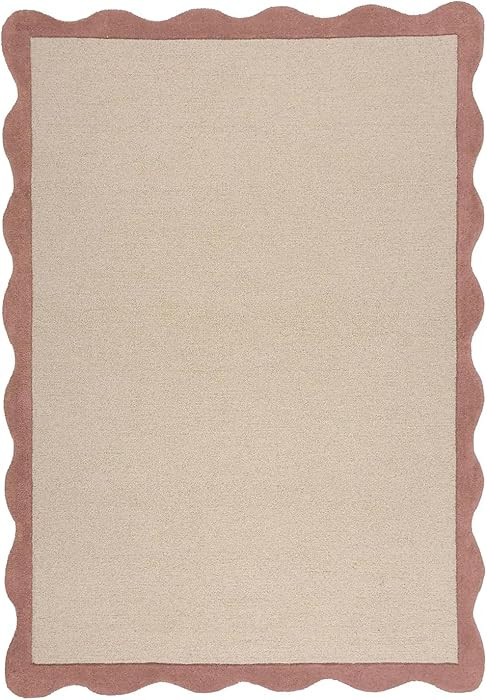 Bonnie Scallop Area Rug - 8’ x 10' – Handmade Wool Area Rugs – Pink – Rugs for Living Roo... | Amazon (US)