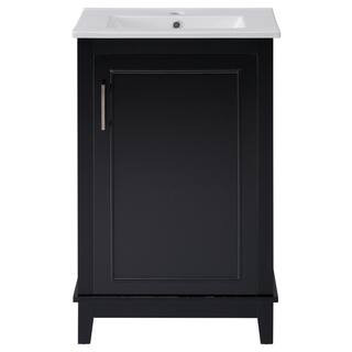 20 in. Modern Small Bathroom Vanity Cabinet in Black with White Ceramic Basin | The Home Depot
