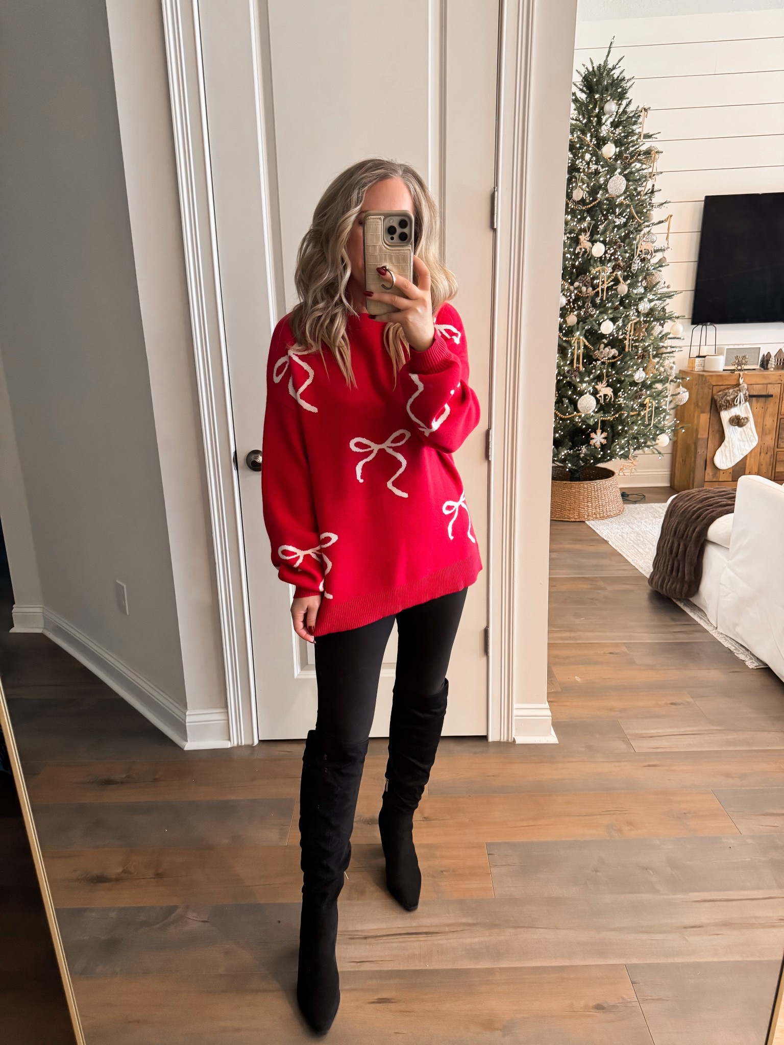 Amazon fashion Amazon finds holiday outfit ideas Christmas outfit red bow sweater size medium, faux leather leggings size small

#LTKFindsUnder50 #LTKHoliday