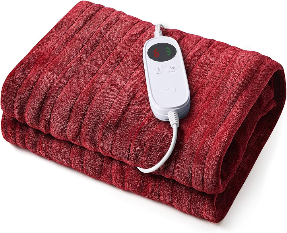 JinJeeo Heated Throw Blanket 50"x60",Electric Blanket Red Flannel Blanket Fast Heating Blanket,6 Hea | Amazon (US)