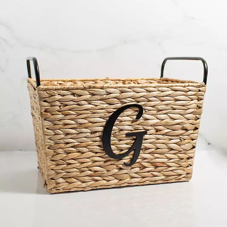 Monogram G Woven Rattan Metal Handle Basket | Kirkland's Home