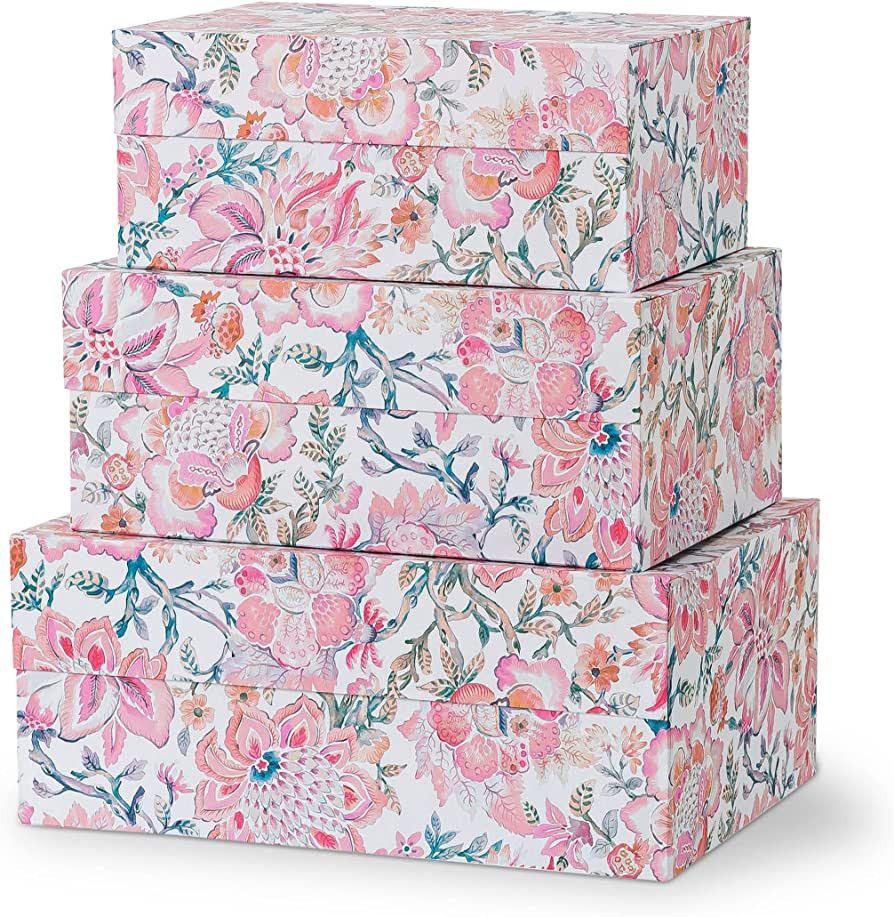 Soul & Lane Decorative Magnetic Storage Boxes, Pink Chinoiserie - Set of 3: Floral Memory Keepsak... | Amazon (US)
