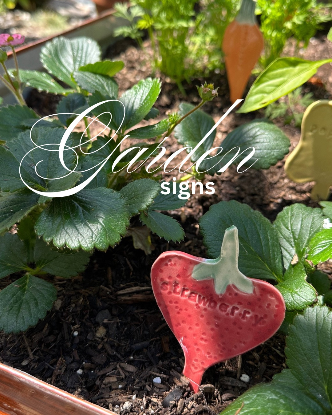 The perfect touch to our new summer garden! 🪧🍅🥬🥒🥕🌶️ ceramic pieces (perfect for our weather near the ocean, metal and woods rust and ruin so fast). we are obsessed! #garden 

#LTKGiftGuide #LTKKids #LTKHome