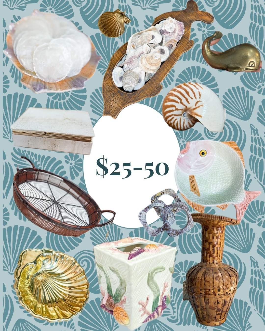 Neutral coastal vintage home decor from Etsy - all under $50! Shells, scallops, made in Italy and Portugal finds, Fitz and Floyd, boho chic Mid Century, burnt bamboo, brass shell, Italian box, gift for him

#LTKSeasonal #LTKHome #LTKFindsUnder50