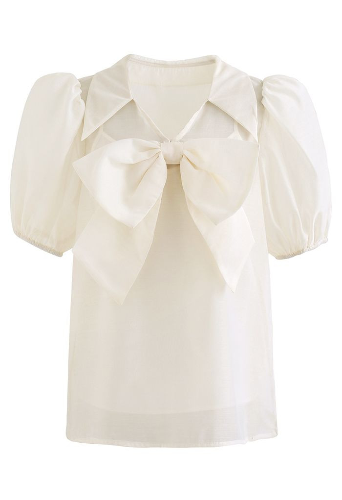Sweet Bow Short-Sleeve Organza Top in Cream | Chicwish