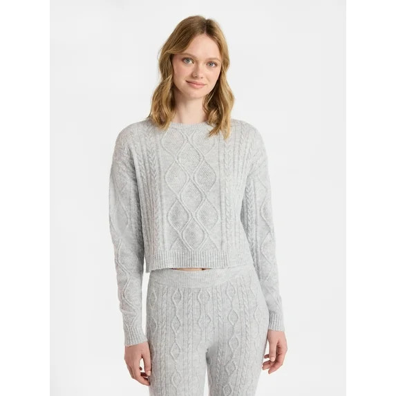 No Boundaries Cable Knit Pullover Sweater, Lightweight, Women’s | Walmart (US)